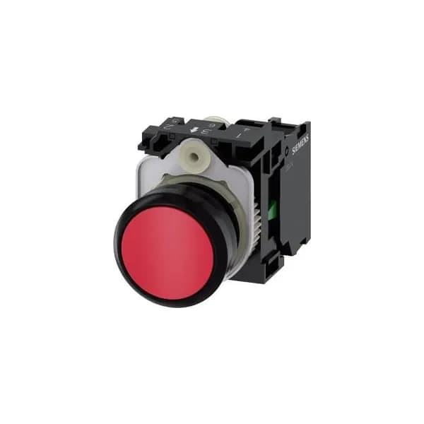 Siemens 3SU1100-0AB20-1BA0 SIRIUS ACT pushbutton, 22 mm, red, flat, momentary, 1 NO, complete unit