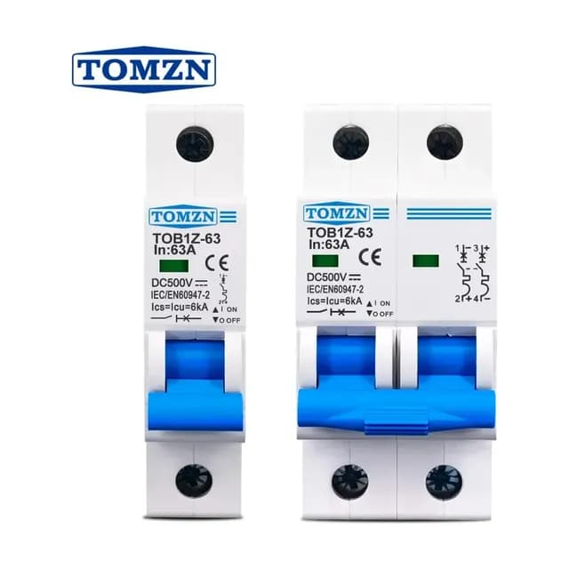 TOMZN TOB1Z-63 DC miniature circuit breaker for solar PV, 500 V DC, 3–63 A, 6 kA